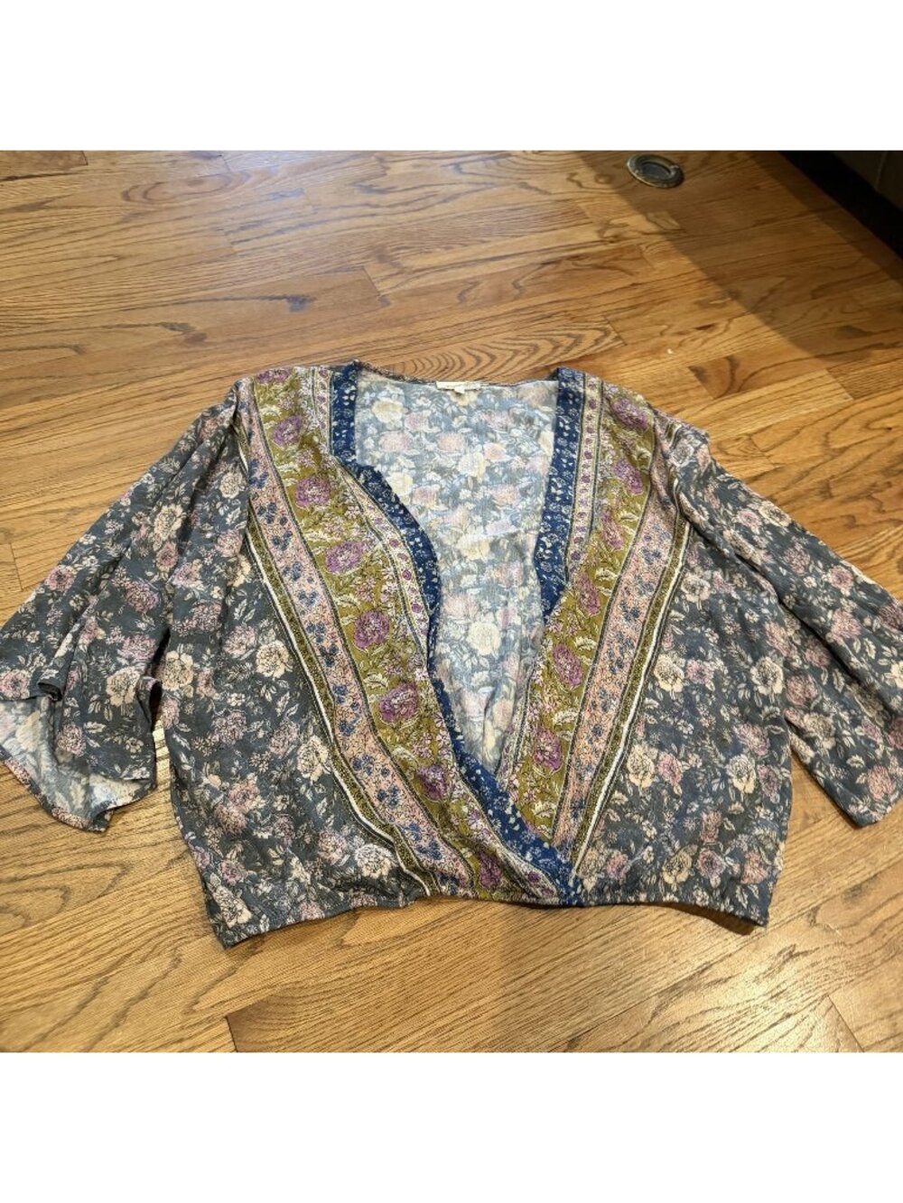 Mystree Womens open front blouse Large Pink Floral